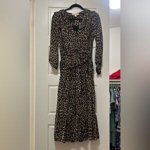 Michael Kors Leopard Print Midi Dress S